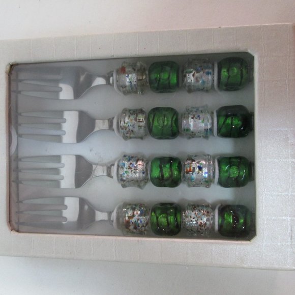 Wild Eye Designs Appetizer Art Glass small Forks silverware green set NEW NIB - Picture 6 of 6
